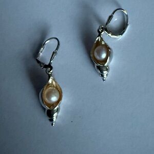 Sterling Silver Conch Shell & Luminous Pearl Dangle Earrings